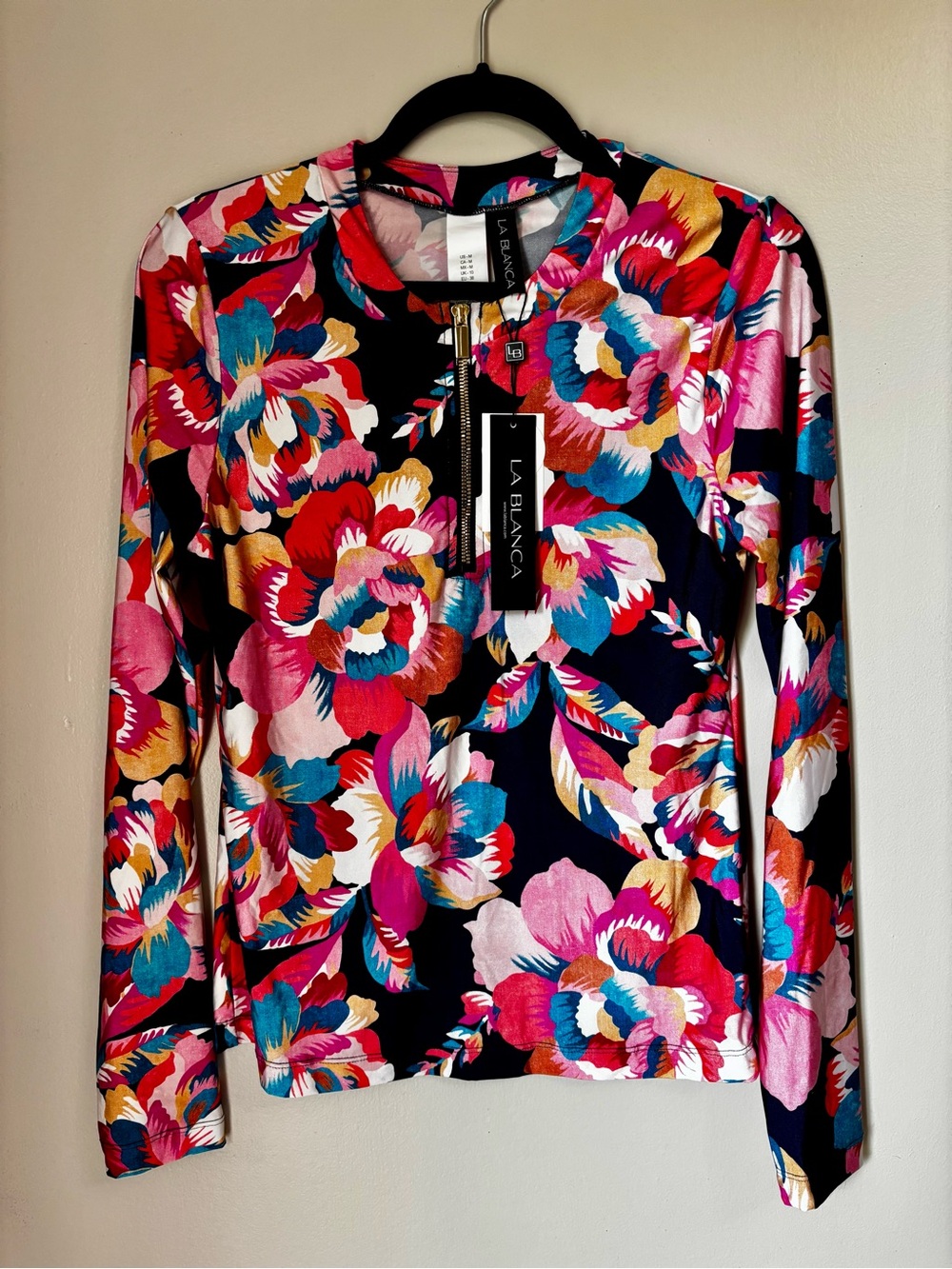 La Blanca Women’s Floral Zip-Front Long Sleeve Swim Top Rashguard